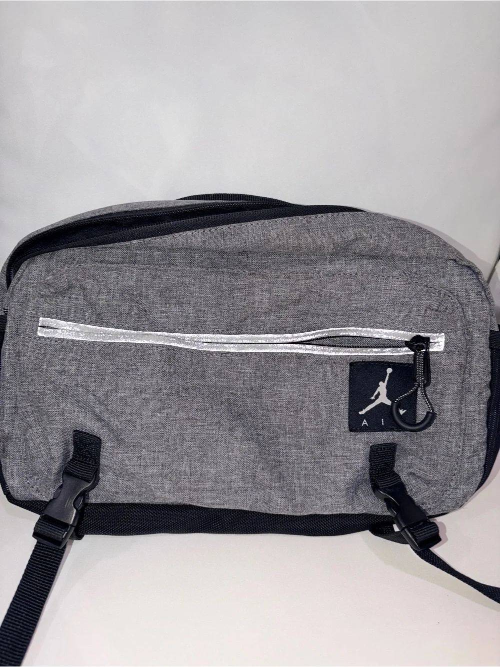 Jordan Gray Messenger Crossbody Bag with Reflective Trim